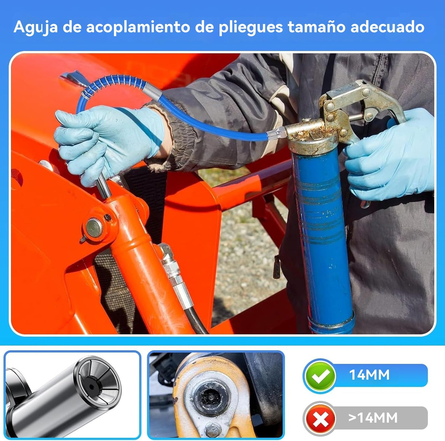 【Compra 1 y llévate 1 gratis】2 artículos por 27 euros🔧Inyector de grasa de alta presión con abrazadera autoblocante y boquilla de engrase de doble asa + manguera flexible de 30 cm