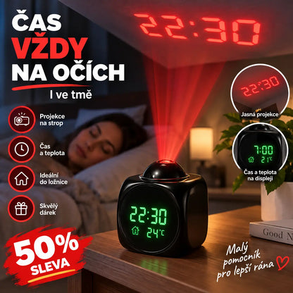⏰ Multifunkční projektorové hodiny — čas, budík, teplota a počasí na zdi nebo stropě
