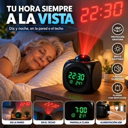 ⏰ Reloj proyector multifunción — hora, alarma, temperatura y clima en tu pared o techo