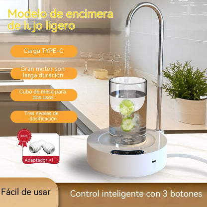 Bomba de agua portátil 2 en 1, apta para cubos de agua, grifo giratorio de 360°, tres velocidades de agua y carga mediante puerto USB tipo C.