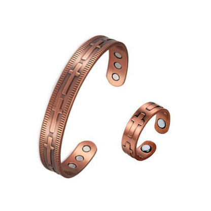 🔥【Pulsera + Anillo】✨Conjunto creativo de pulsera y anillo magnéticos grabados de estilo retro✨