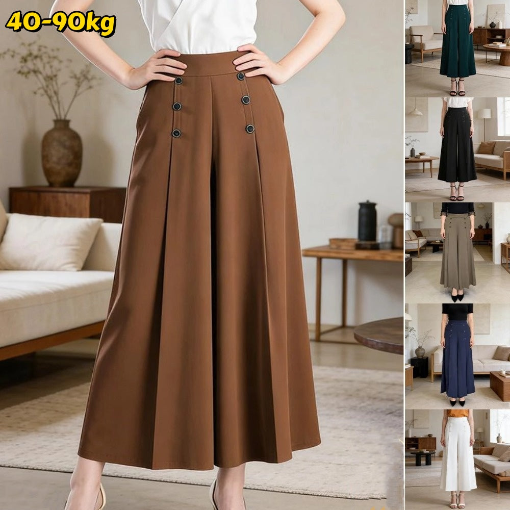 🔥【45-90kg】Falda de pantalón de pierna ancha y cintura alta drapeada a la moda para mujer