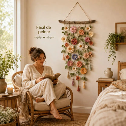 Decoración de pared estilo boho con flores de ganchillo 🌸🌿
