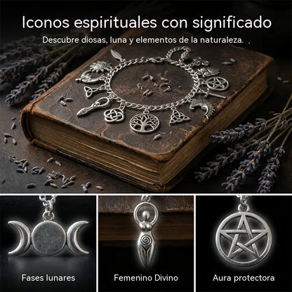 Pulsera de dijes vintage con aire místico para mujer – Joyería celestial, gótica y boho 🔮✨