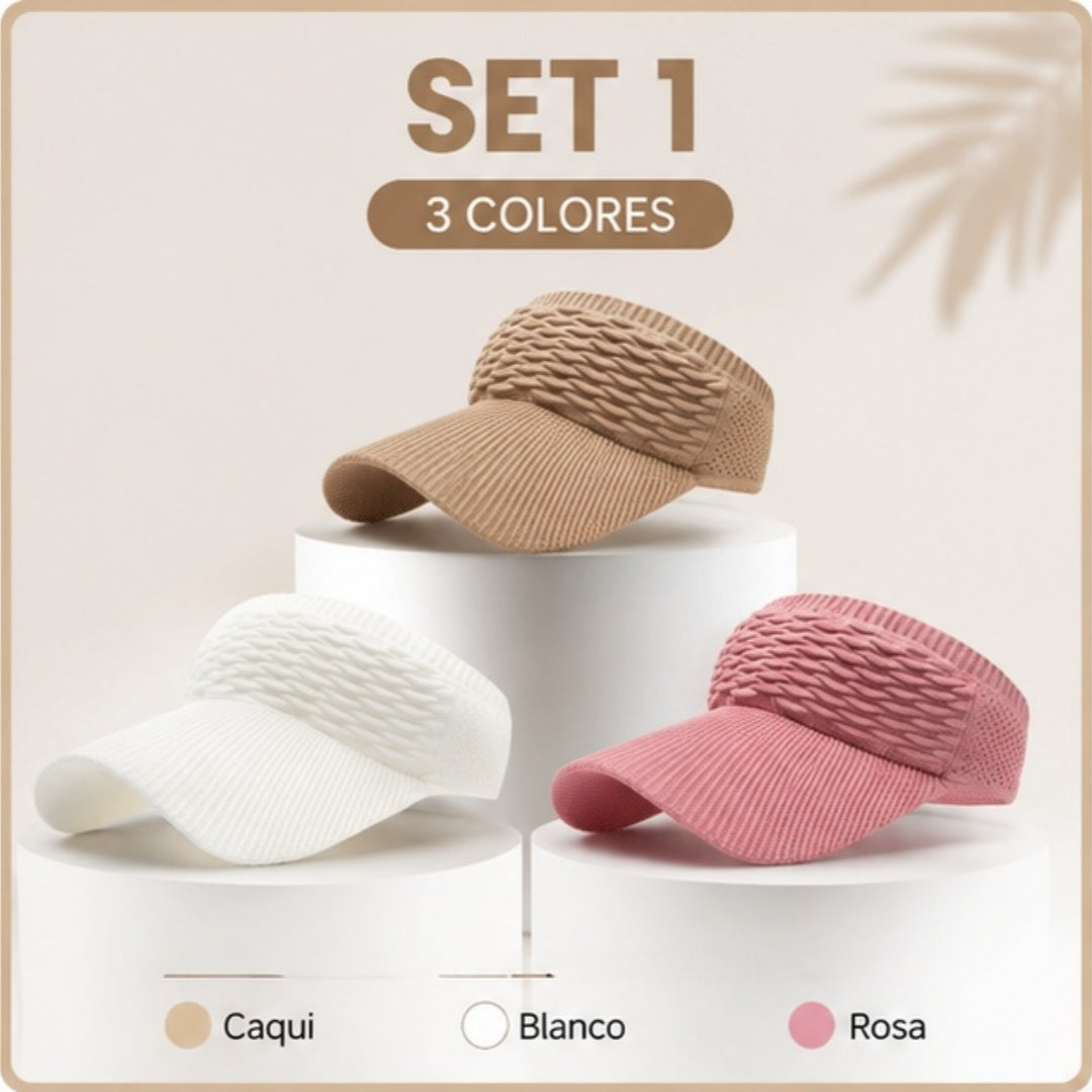 【3 pieza】Sombrero de sol informal de punto para mujer: un accesorio elegante y con estilo; cómodo y ajustable, con un diseño único que irradia elegancia.