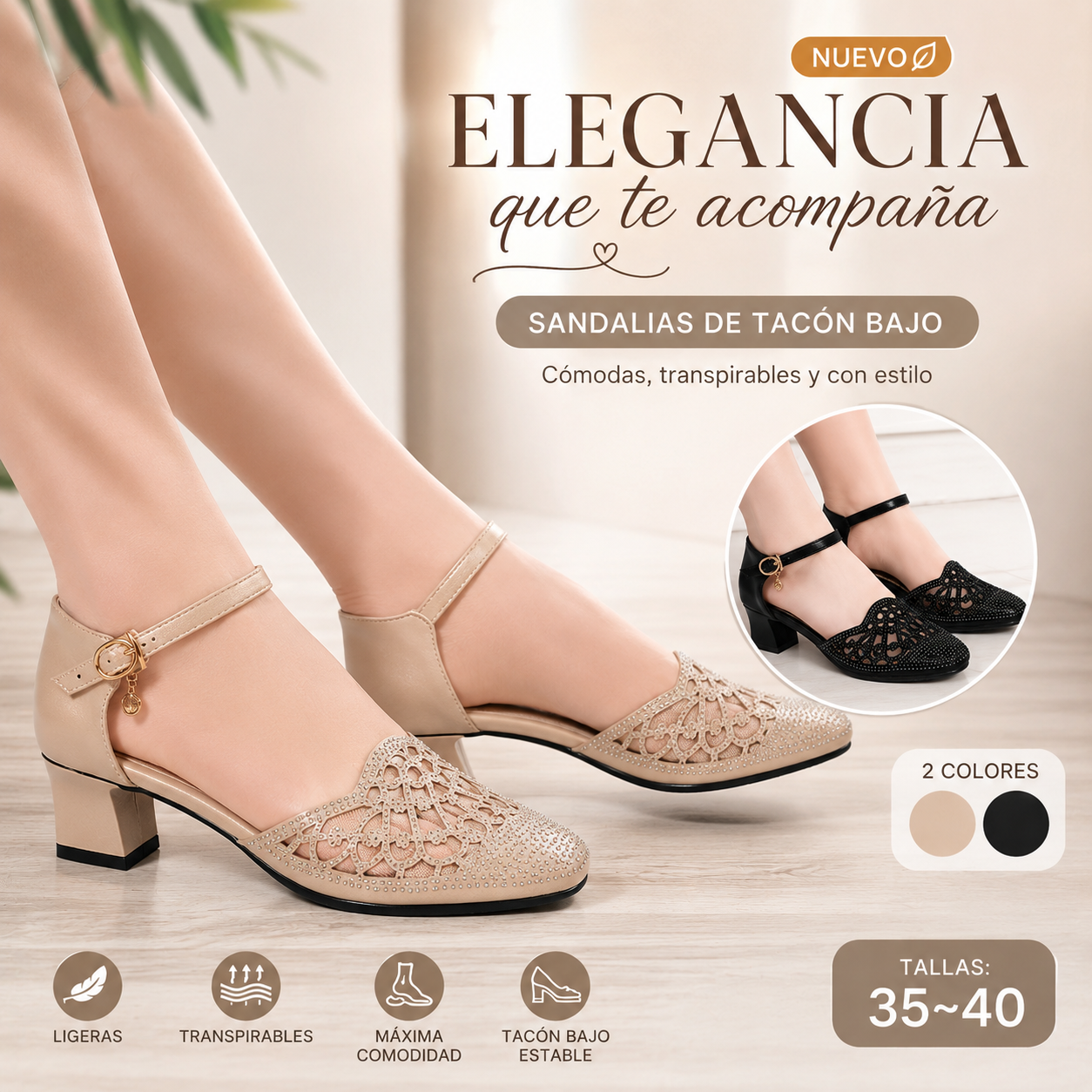 💞【35~40】Nuevas y elegantes sandalias de tacón bajo para