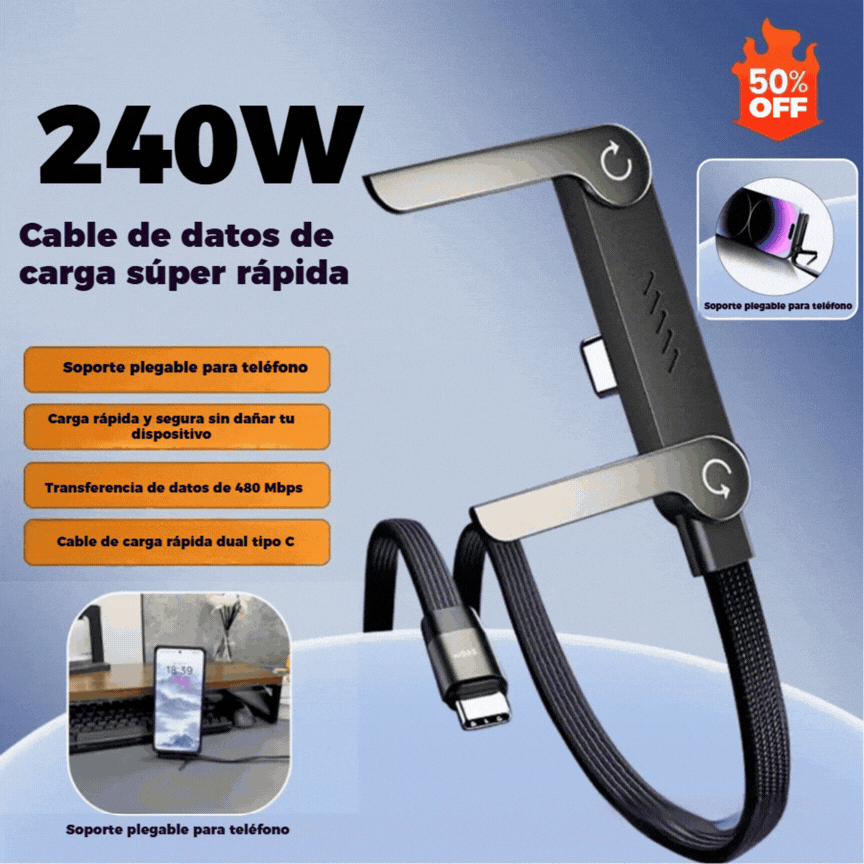 🔥30%OFF🔥⚡Cable de carga rápida 2 en 1 con soporte ajustable para teléfono🔋