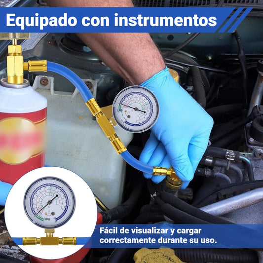 🔧❄️ Manguera de recarga de refrigerante AC R134a con manómetro – Antifugas, fácil de leer y compatible con coches, camiones o aire acondicionado doméstico – Recarga DIY segura 🚗