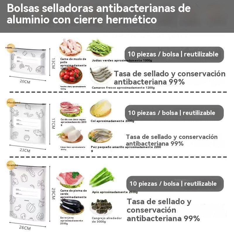 🥩🔥【30 pequeñas + 30 medianas + 30 grandes】90 bolsas -Bolsa Sellada de Papel de Aluminio de Grado Alimenticio con Cremallera para Conservar la Frescura para Uso en Refrigeradores Domésticos