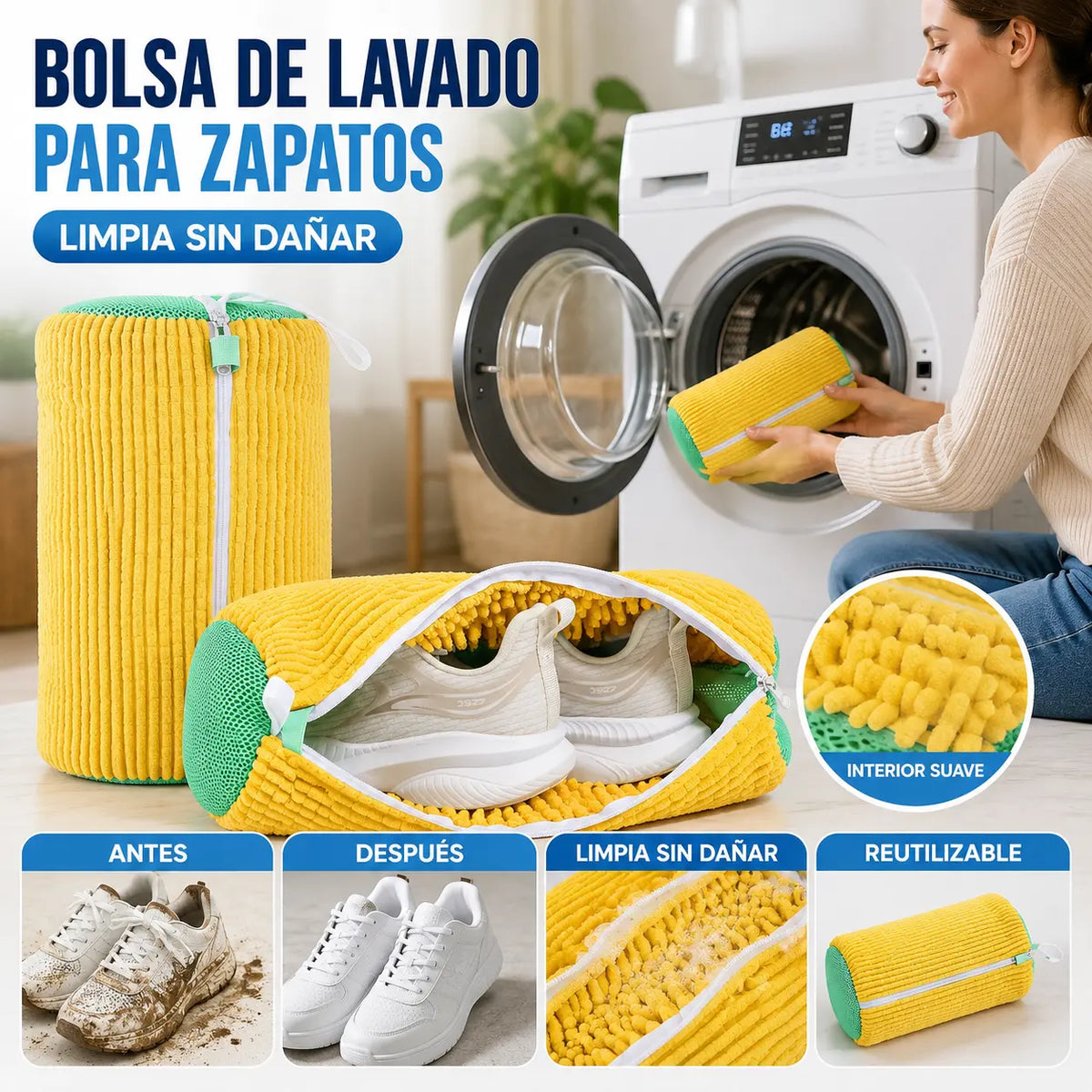 【2 pieza】Bolsa especial para lavar zapatos en lavadoras, para un lavado y cuidado totalmente automáticos, reforzada para evitar deformaciones.