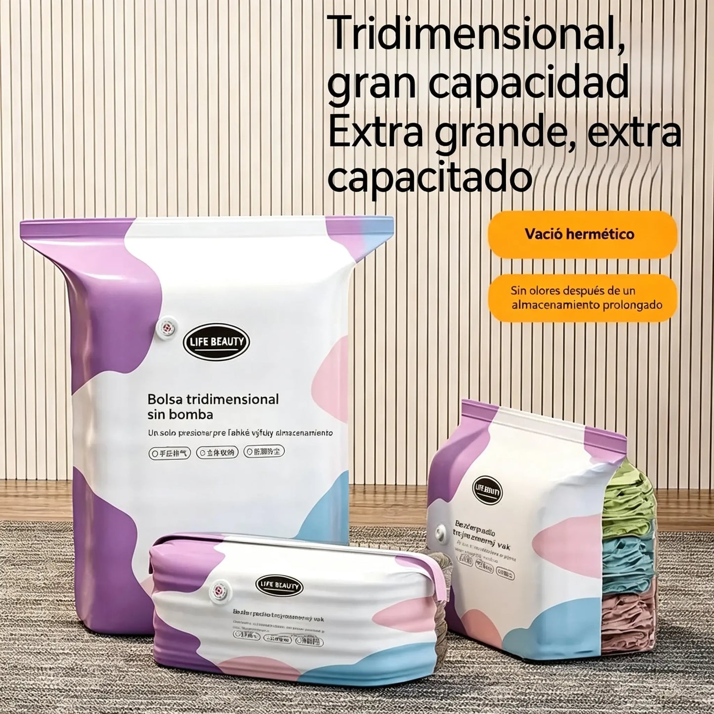 🧳 5 unidades por solo 29 € 💨 Bolsas de almacenamiento al vacío grandes y flexibles: No requieren bomba de aire, son a prueba de fugas e ideales para ahorrar espacio en tu maleta y en casa ✈️