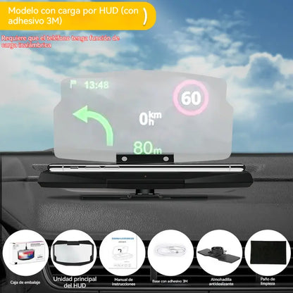 🔋📱 Soporte para teléfono con carga inalámbrica HUD para coche, soporte para proyector de navegación