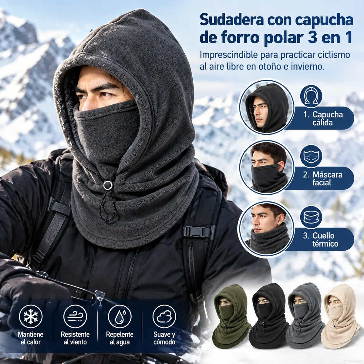 🎉Oferta por tiempo limitado: 50 % de descuento ❄️ Pasamontañas térmico | Capucha de invierno cortavientos para esquí, ciclismo y senderismo