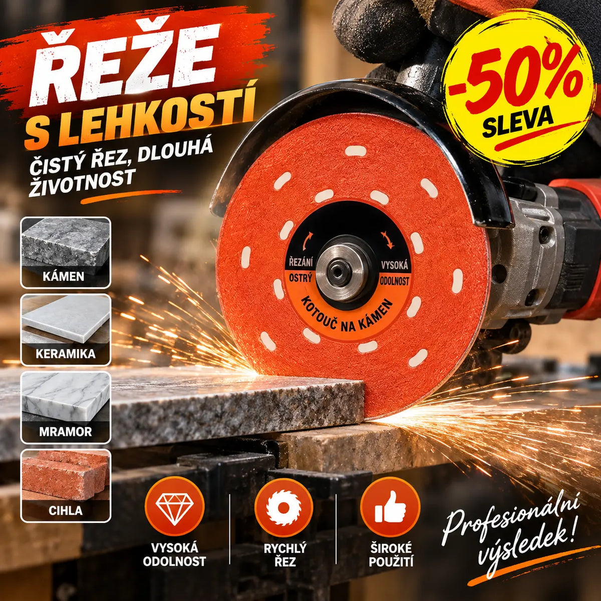 【3 kusy 】Řezací kotouč pro úhlovou brusku na kamenné desky