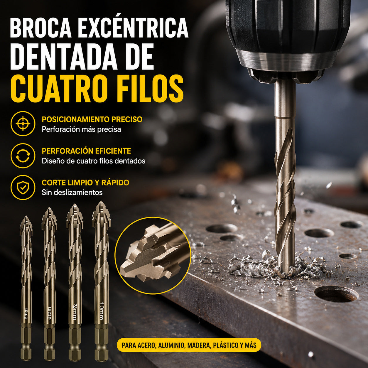 【6PCS】【4+5+6+8+10+12mm】Juego de brocas excéntricas de 6 flautas de alta resistencia