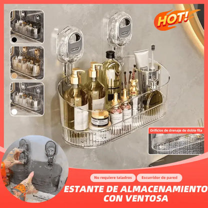 🍽️🧺🔥Oferta especial🔥Estante de almacenamiento con ventosa sin perforaciones, escurridor de pared para cocina y baño