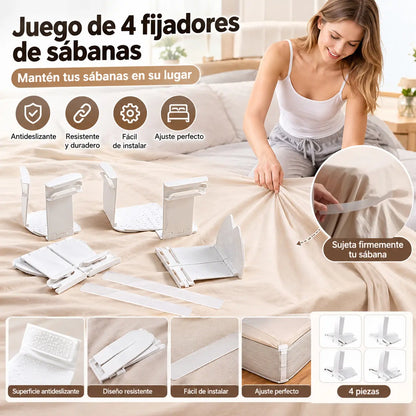 【Juego de 4 piezas-】28€-Sujetadores de sábanas: clips antideslizantes, invisibles y sin agujas que fijan las sábanas y las sábanas bajeras por las esquinas para evitar que se muevan.
