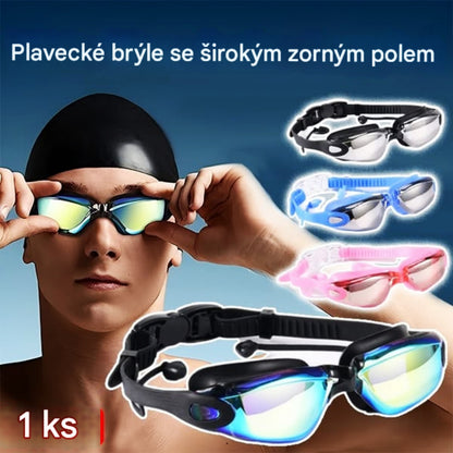🔥Oferta de tiempo limitado🔥gafas de natación de gran campo de visión，con caja de gafas，Viene con tapones para los oídos