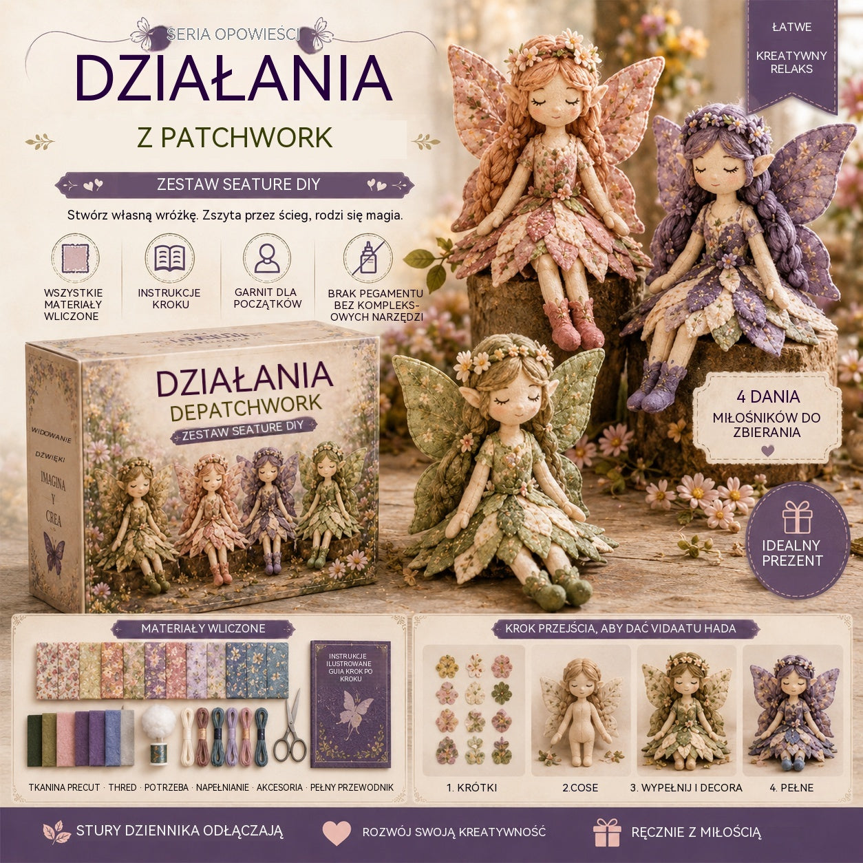 🌸50% zniżki – seria do szycia „Bajki” – zestaw lalek wróżek do samodzielnego uszycia✨👼
