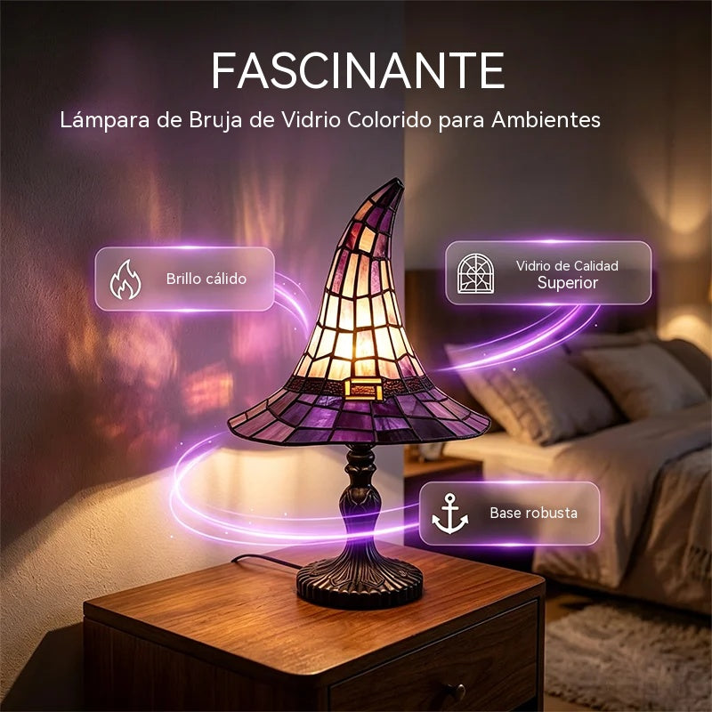 【Novedad de Halloween】Luz nocturna con forma de sombrero de bruja gótico: ¡una luz nocturna creativa de resina con efecto de vidriera retro!