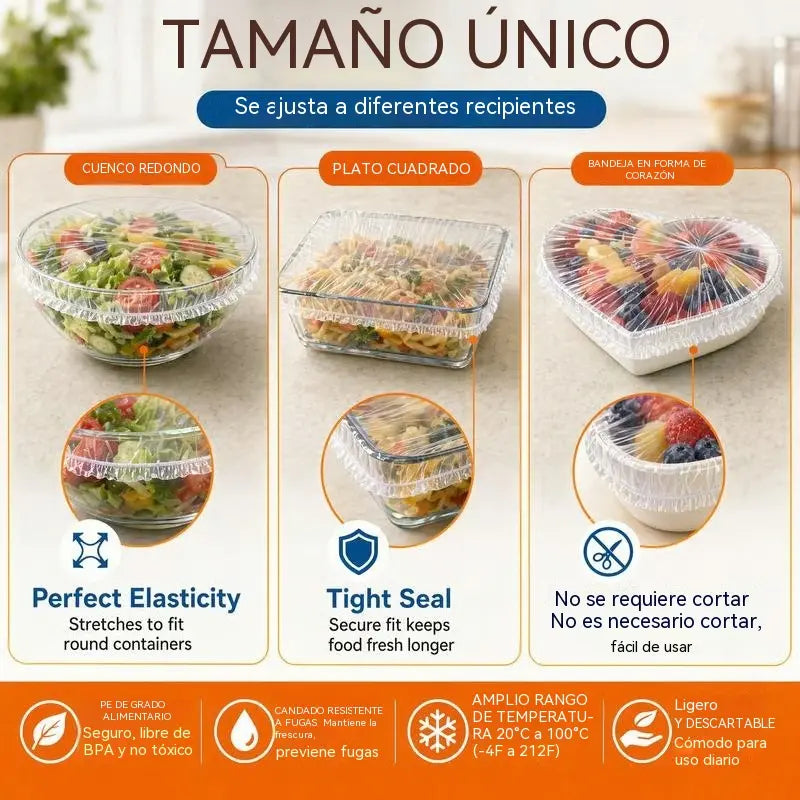 🍽️✨【200 piezas】Film transparente desechable, ideal para recipientes y alimentos. Se ajusta perfectamente, ofrece un buen sellado y es fácil de usar.🥗