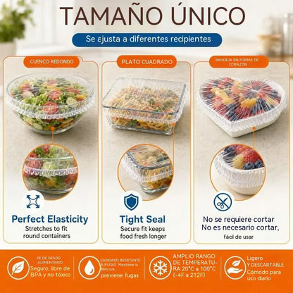 🍽️✨【200 piezas】Film transparente desechable, ideal para recipientes y alimentos. Se ajusta perfectamente, ofrece un buen sellado y es fácil de usar.🥗