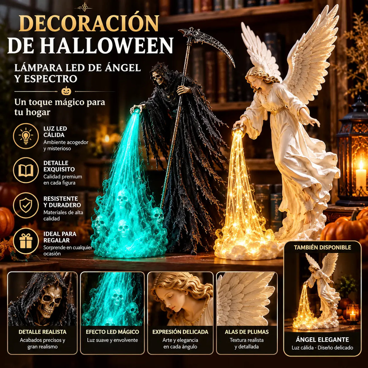 🎃🔥 Luz LED decorativa de ángel 3D | Decoración de estantería iluminada de fantasía