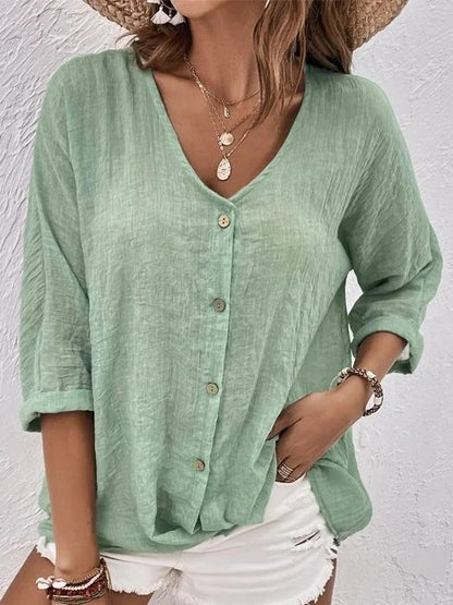 50%OFF🔥【S-5XL】Camisa casual suelta con cuello en V para mujer