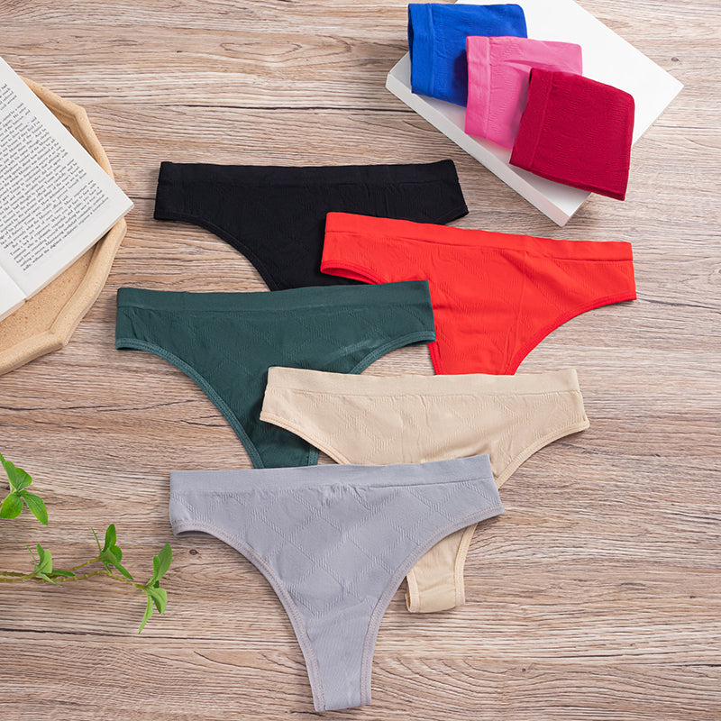 【40-90kg】【XS-2XL】 Tanga sexy para mujer – Braguitas de algodón acanalado en color liso【Juego de 6 piezas】