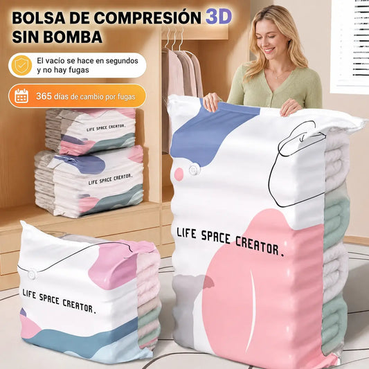 🧳【Juego de 5 piezas】💨 Bolsa de almacenamiento al vacío grande y compresible: no requiere bomba, es a prueba de fugas e ideal para ahorrar espacio en maletas y en casa ✈️