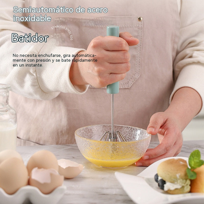 【 2 pieza por 24 euros】Batidor de huevos semiautomático de acero inoxidable