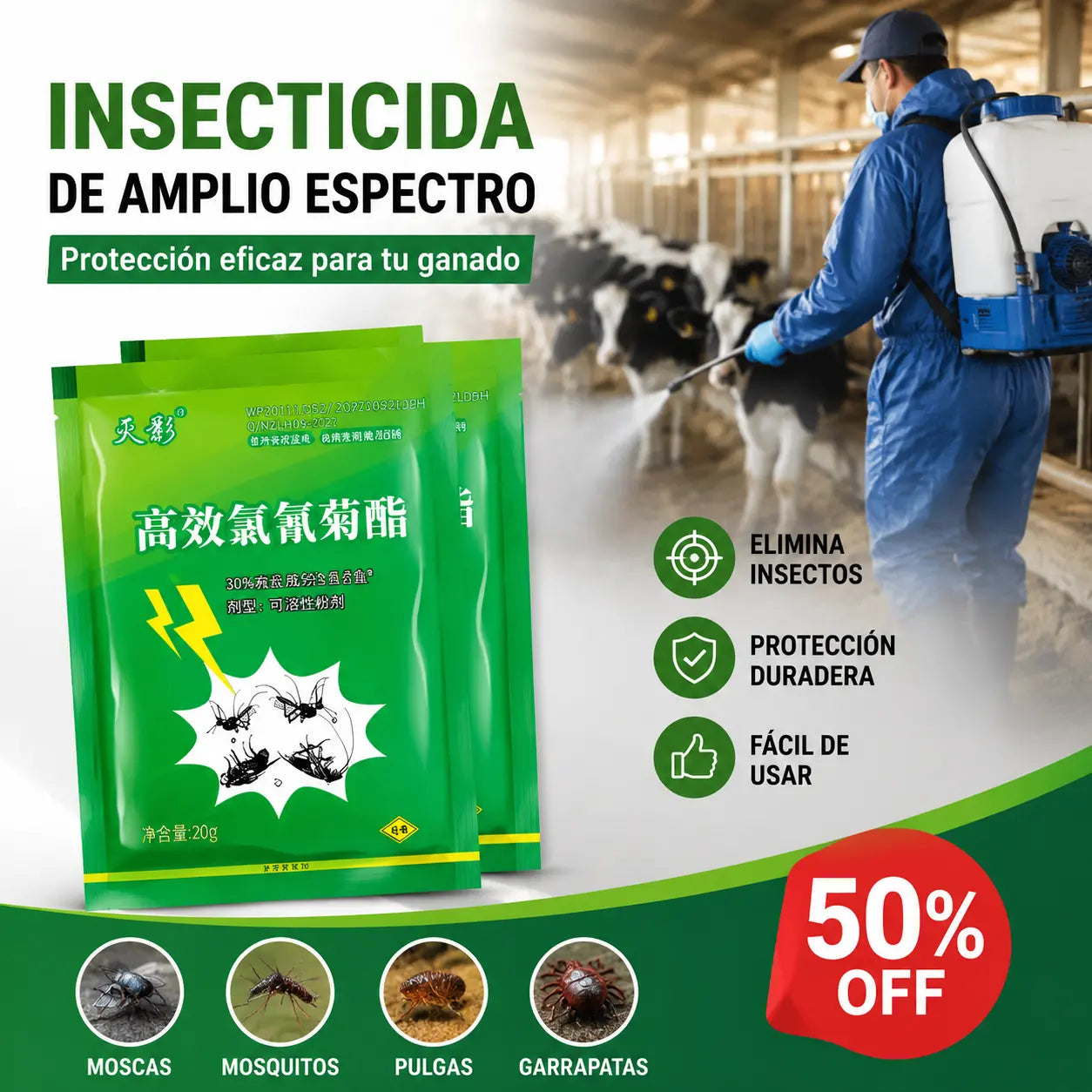 🦟【5 sobres】❤️Especialmente diseñado para matar mosquitos y moscas en granjas, ¡un paquete mata pulgas/langostas/cucarachas/moscas/mosquitos!