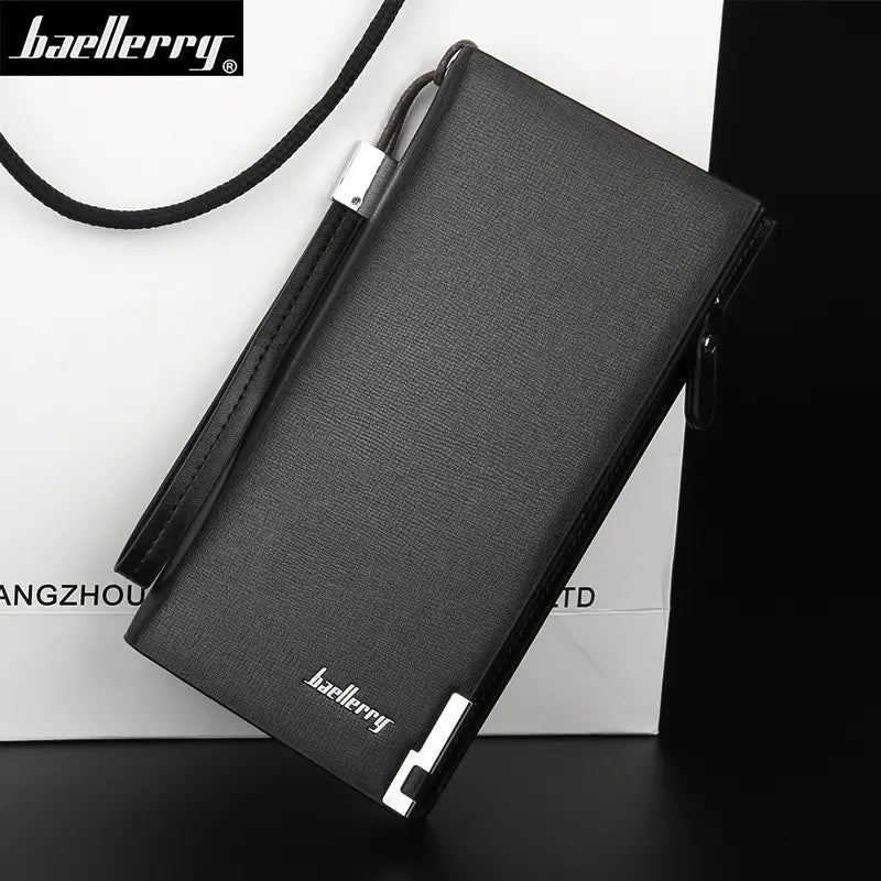 Nueva cartera larga para hombre con múltiples capas y ranuras para varias tarjetas.