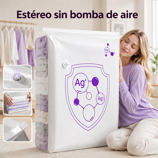 ✨（5 piezas）💨 Bolsa de almacenamiento al vacío grande y compresible: no requiere bomba, es a prueba de fugas e ideal para ahorrar espacio en maletas y en casa ✈️