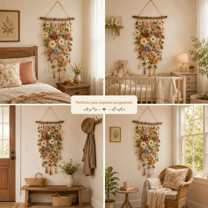 Decoración de pared estilo boho con flores de ganchillo 🌸🌿