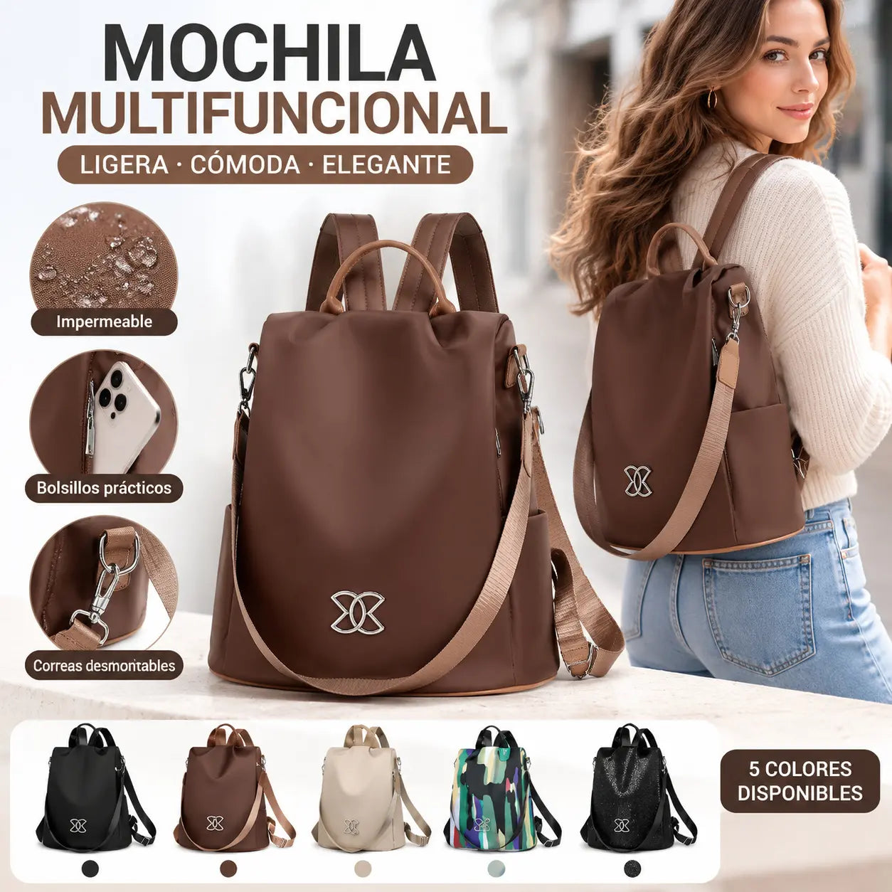 Bolso bandolera de tela Oxford ligero, multifuncional, de gran capacidad y antirrobo.