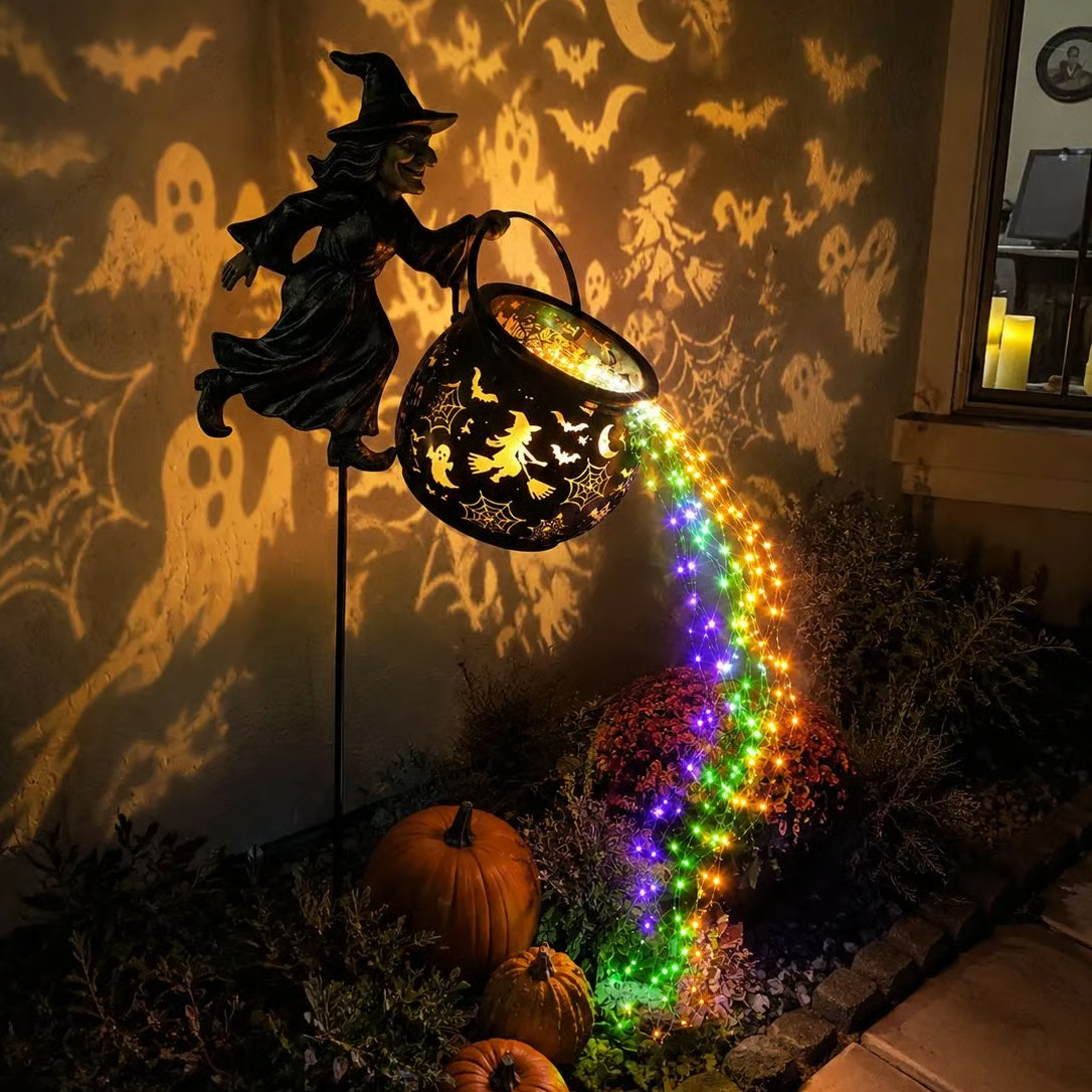 🎁🎃🔮Luz de jardín con forma de caldero de bruja para Halloween