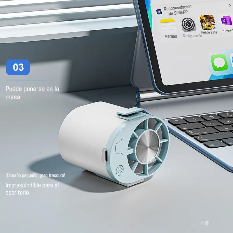 🌀 Mini ventilador de alta velocidad que se puede sujetar a la cintura.