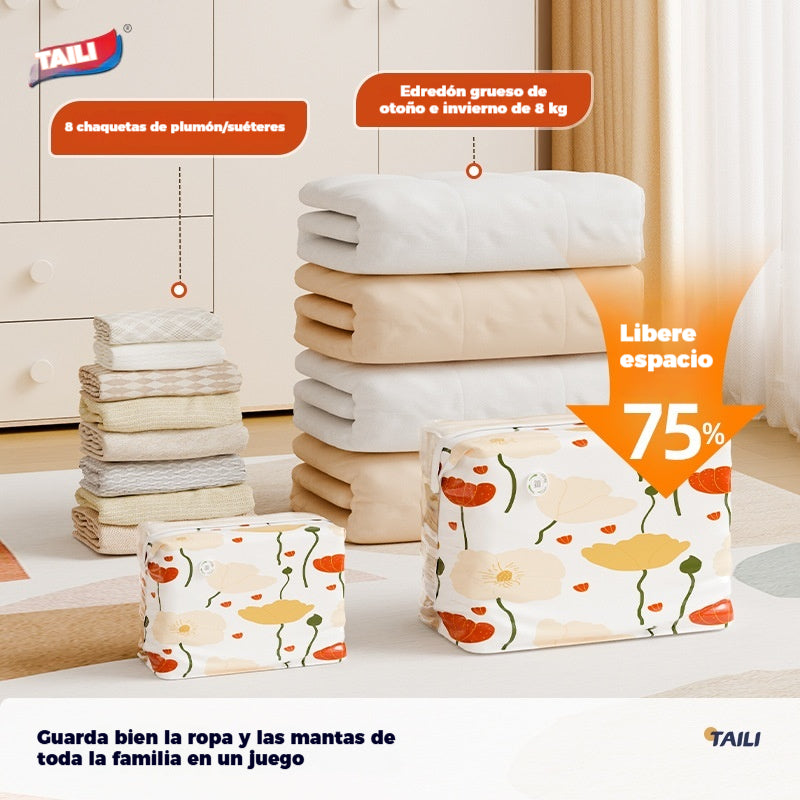 🧳【Juego de 5 piezas】💨 Bolsa de almacenamiento al vacío grande y compresible: no requiere bomba, es a prueba de fugas e ideal para ahorrar espacio en maletas y en casa ✈️