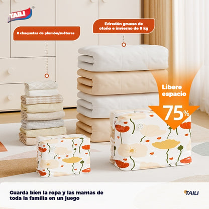 🧳【Juego de 5 piezas】💨 Bolsa de almacenamiento al vacío grande y compresible: no requiere bomba, es a prueba de fugas e ideal para ahorrar espacio en maletas y en casa ✈️
