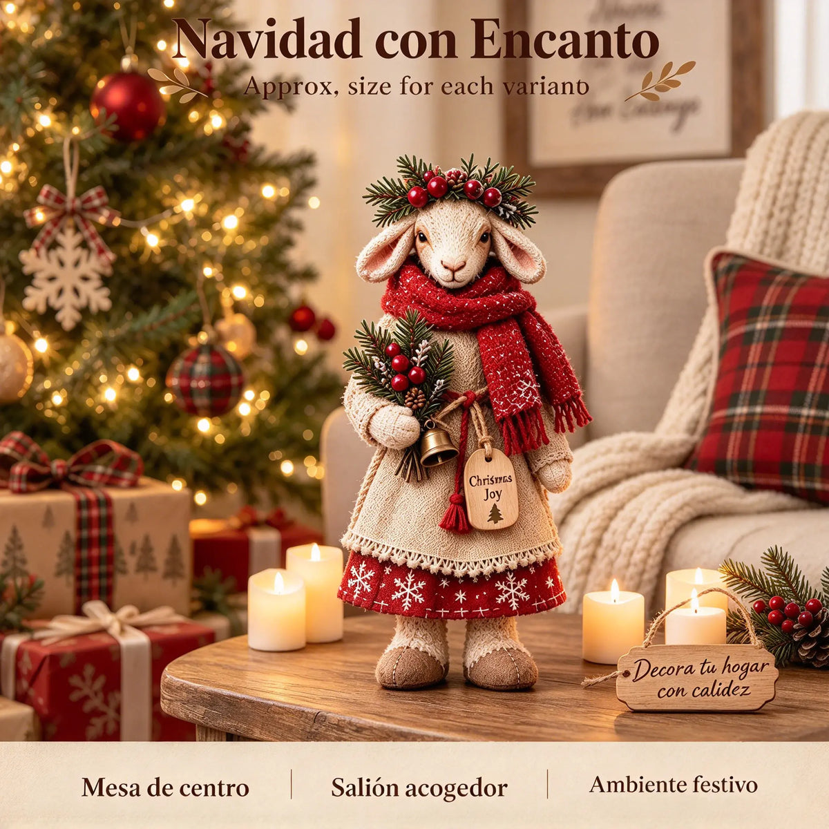 🎄❤️Una figura decorativa de oveja estilo «granja acogedora»: bonita, práctica y portátil; aporta un toque de calidez al ambiente.