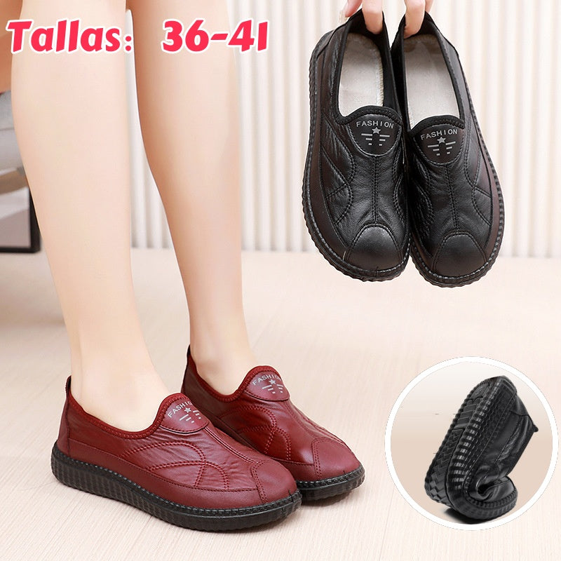 🔥💟🥿【Tallas 36-41】 Zapatos casuales planos de cuero con punta redonda para mujer, modelo 2026