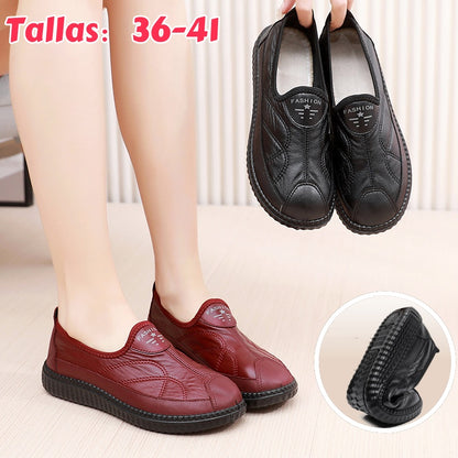 🔥💟🥿【Tallas 36-41】 Zapatos casuales planos de cuero con punta redonda para mujer, modelo 2026