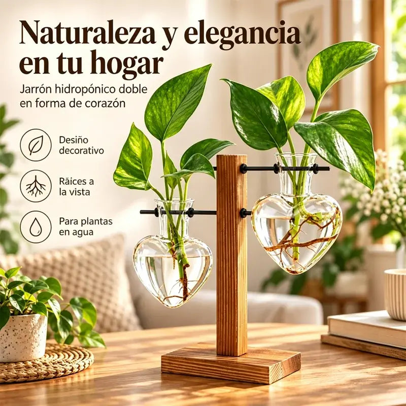 🌿🏡 Mini Jarrón de Cristal con Soporte de Madera | Florero Transparente para Plantas Hidropónicas, Flores y Decoración del Hogar