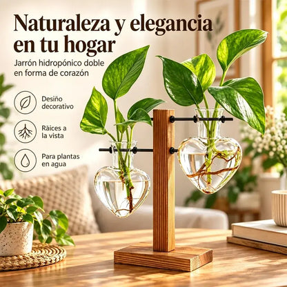 🌿🏡 Mini Jarrón de Cristal con Soporte de Madera | Florero Transparente para Plantas Hidropónicas, Flores y Decoración del Hogar