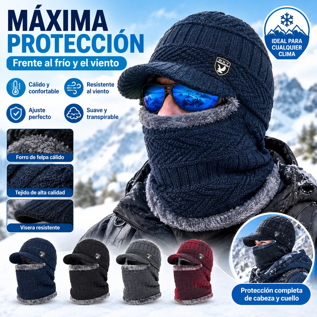 🔥Gorro de lana grueso de una sola pieza, resistente al viento, para exteriores.