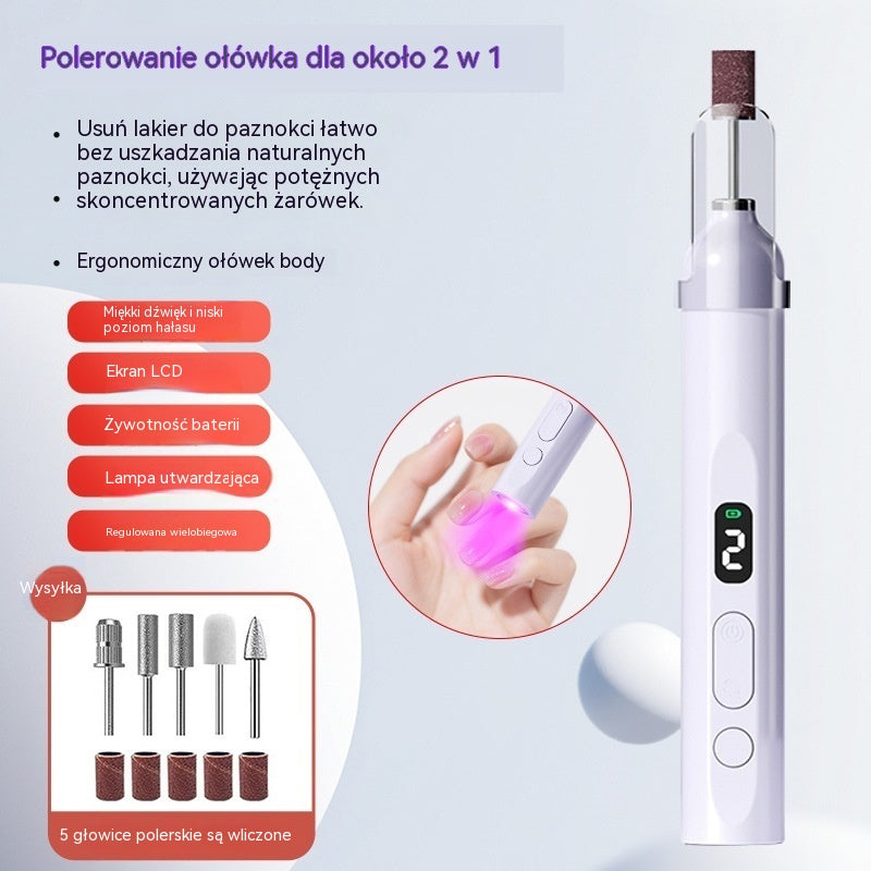 💅Elektryczny pilnik do paznokci 2 w 1 z lampą LED (lampa do utwardzania + 5 końcówek polerujących)