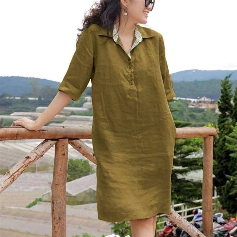 🔥【S-5XL】 2026 nuevo vestido suelto de longitud media con cuello en V de talla grande para mujer de verano