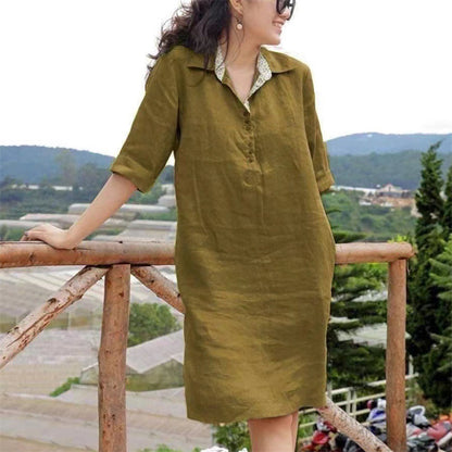 🔥【S-5XL】 2026 nuevo vestido suelto de longitud media con cuello en V de talla grande para mujer de verano
