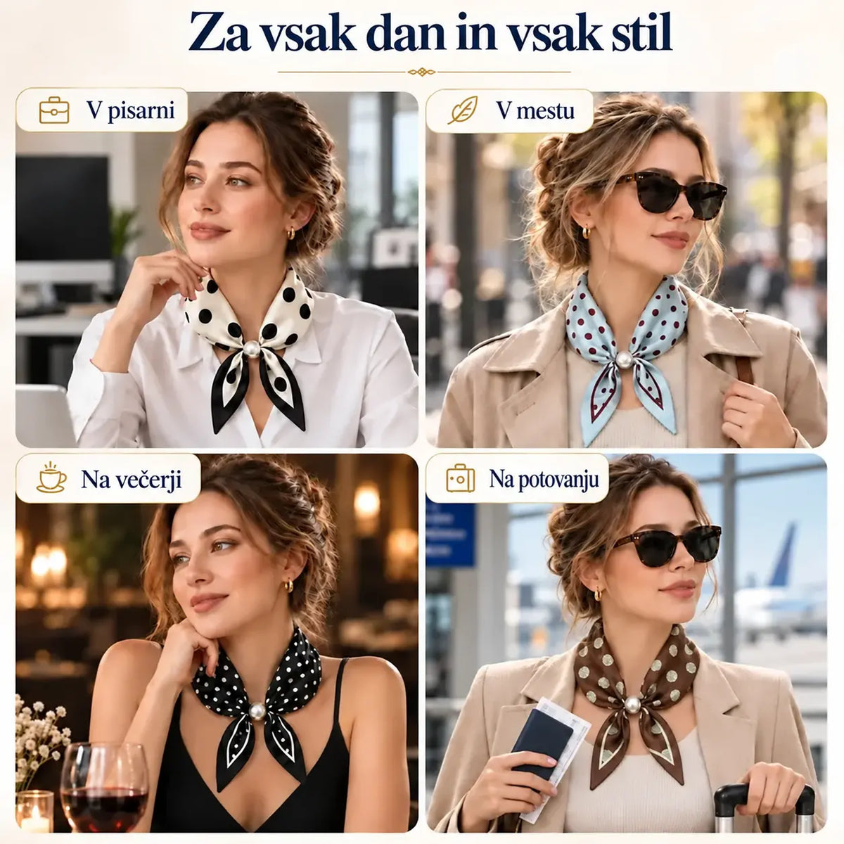 🧣 Šal z magnetnim zapenjanjem in biserom — elegantna rešitev za vsakodnevni stil, hitro in brez vezanja.
